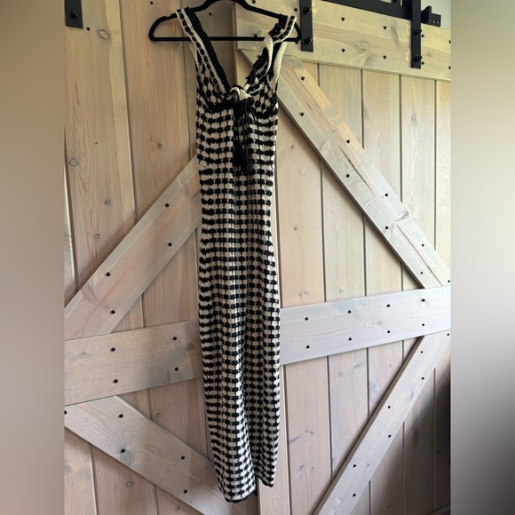 NWT Miou Muse Black and White Crochet Midi Dress - Picture 7 of 10